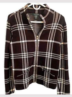 Lauren Ralph Lauren Plaid Zip-Front Sweater Jacket. Sz. Med. Like New